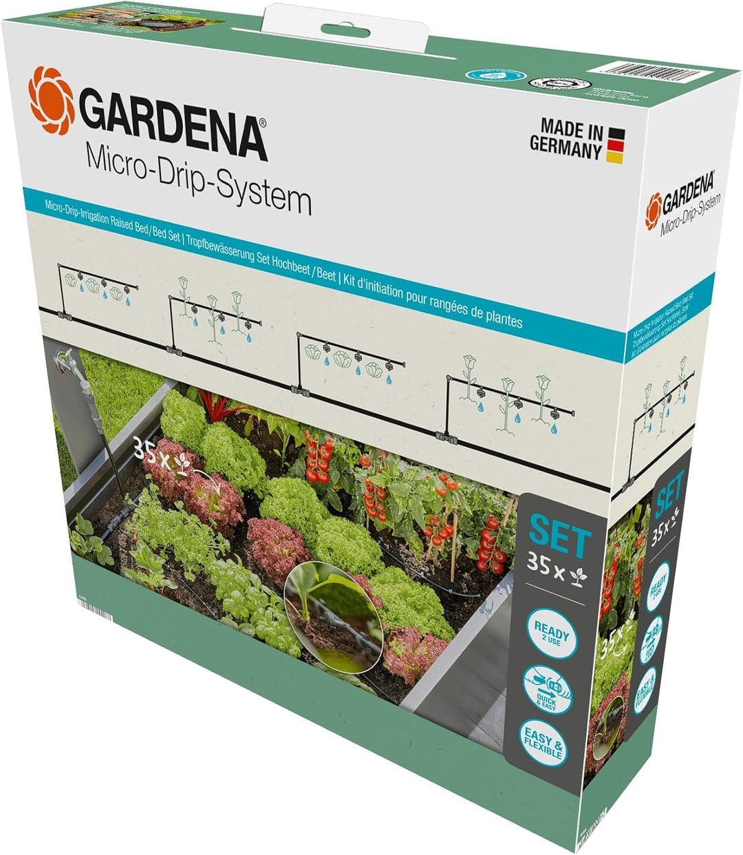 Gardena Micro-Drip-System Tropfbewässerung Set Hochbeet/Beet (35 Pflanzen): Starter-Set sofort einsa