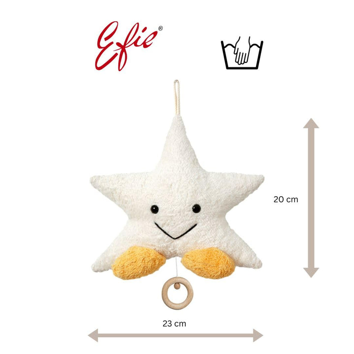 Efie Bio-Spieluhr Stern mit Füssen – 100% Bio-Baumwolle (kbA), Schurwolle-Füllung (kbT), GOTS-zertif