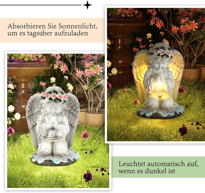OBEISN Solar Engel Gartenstatuen, Grabschmuck Wetterfest Deko Für Draussen Wetterfest, Herbstdeko Ou