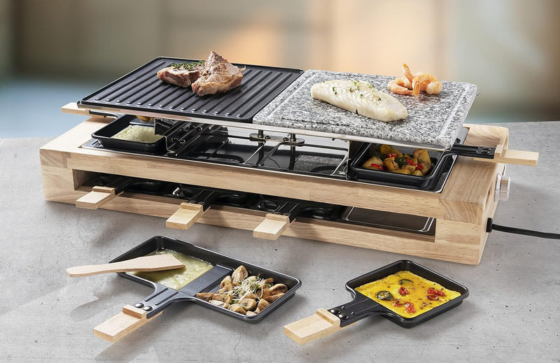 Bestron XL Raclette Grill, elektrisches Party-Raclette-Grill für bis zu 8 Personen, mit Naturgrillst