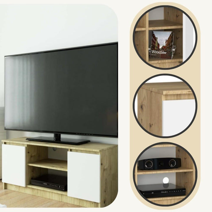 AKORD Low Board K-120 | TV-Shrank mit EIN offenes Regalfach | Fernsehkommode 2 Ablagen mit Türen Lin