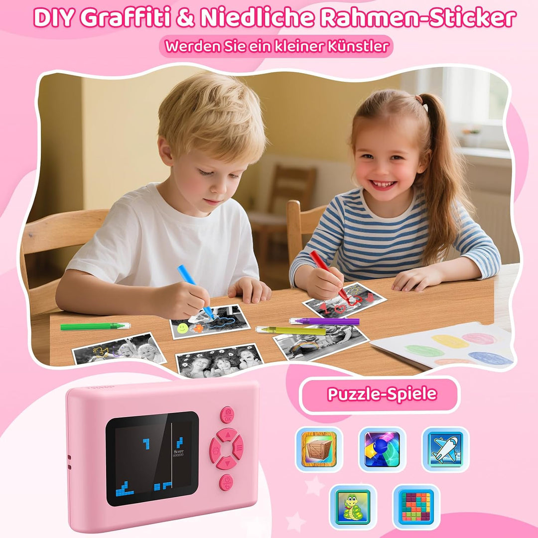uleway Sofortbildkamera Kinder, Kinderkamera mit 2.4" Bildschirm &amp; 32GB Karte &amp; Druckpapier, 1080P H