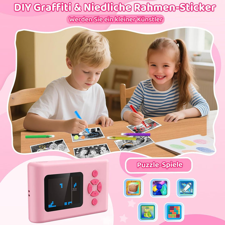uleway Sofortbildkamera Kinder, Kinderkamera mit 2.4" Bildschirm &amp; 32GB Karte &amp; Druckpapier, 1080P H