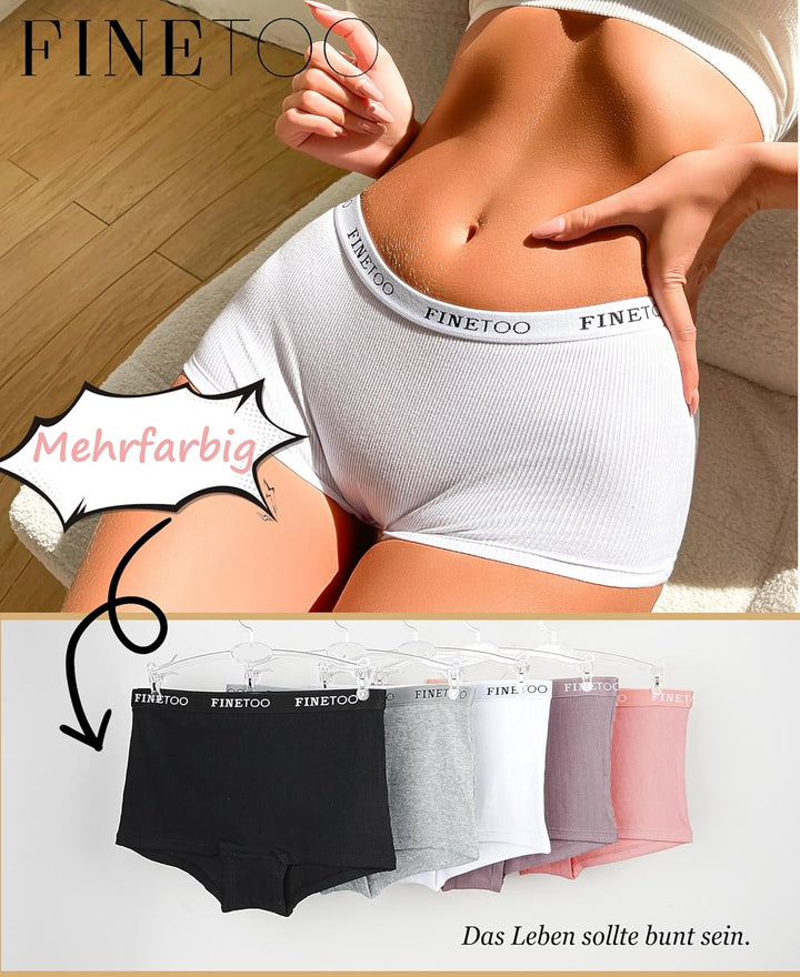 FINETOO 5er Pack Boxershorts Unterhosen Damen Unterwäsche Baumwolle Slips Atmungsaktive Shorts Damen
