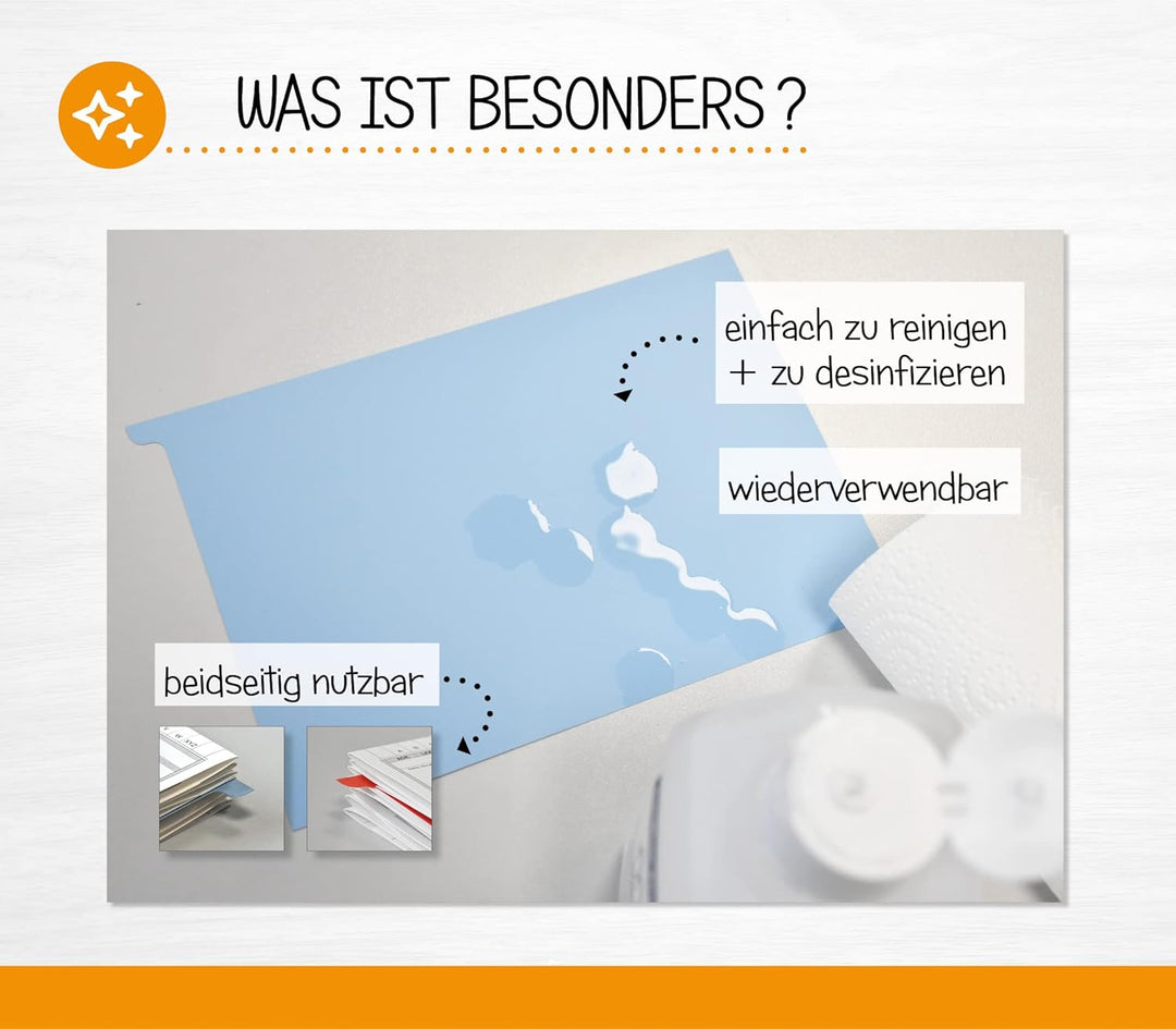 Signalkarten DIN A5 | 50 Stück | Trennkarten Kunststoff | Leitkarten zum Einlegen in Karteikarten Fa