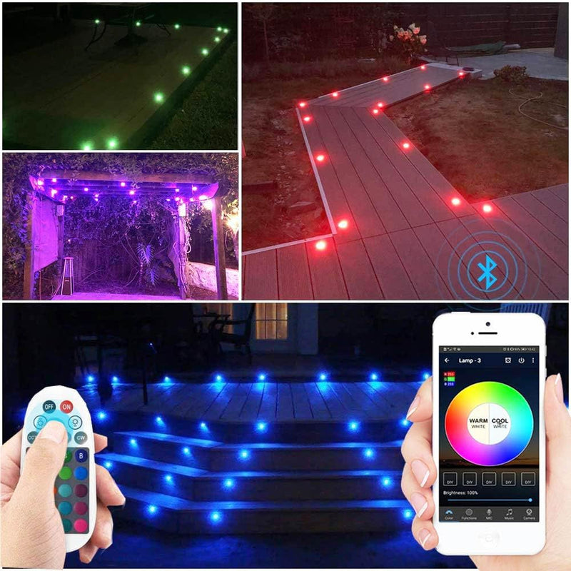 20er Bluetooth RGB Led Bodeneinbaustrahle Aussen 0.6W Ø30mm IP67 Wasserdicht LED Einbaustrahler Terr