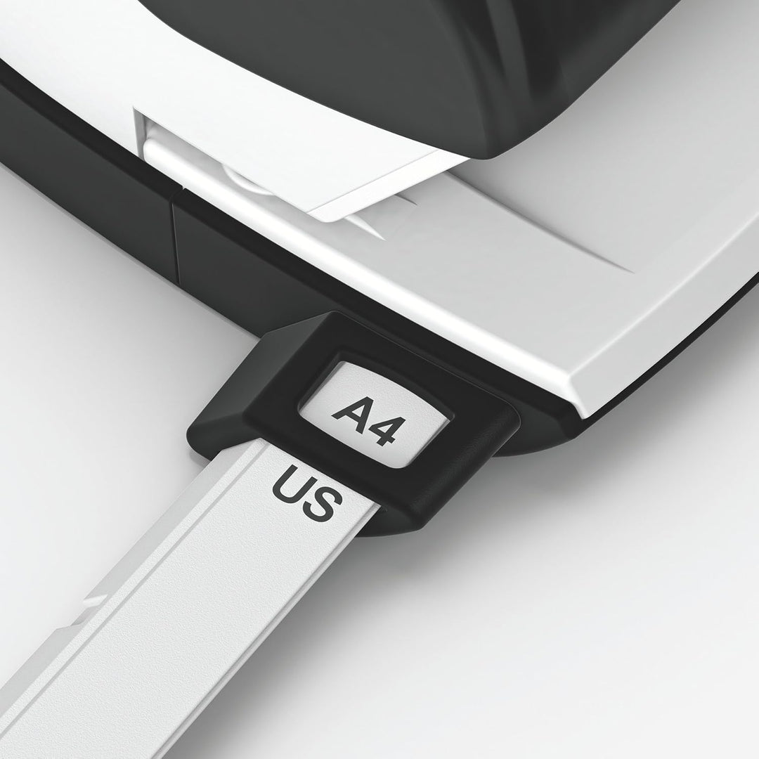 Leitz Starker Büro Locher aus Metall, Für 40 Blatt, Anschlagschiene mit Formatangaben, Ergonomisches