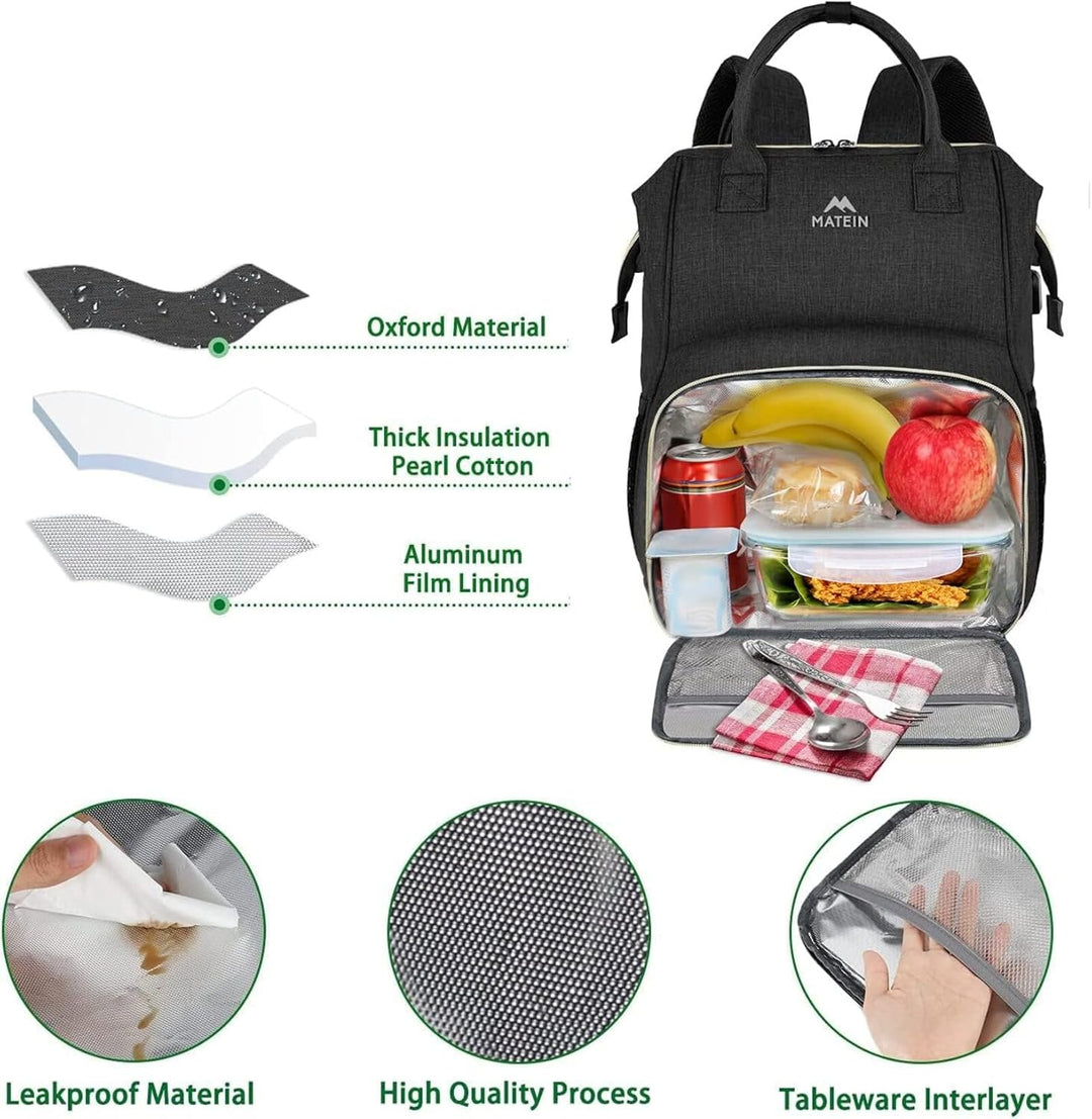 MATEIN Lunch Rucksack für Frauen, isolierter Kühlrucksack Lunchtasche mit USB-Ladeanschluss für Männ