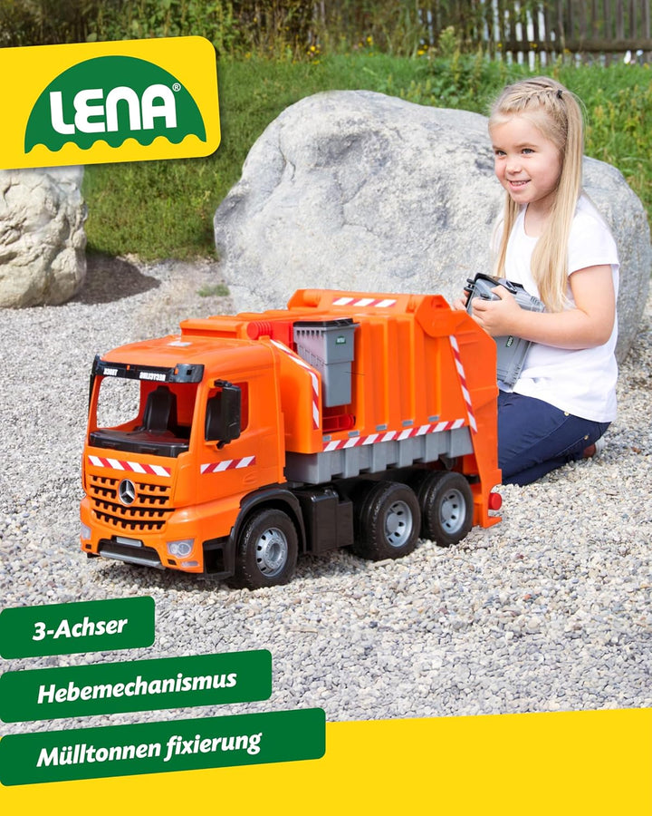 Lena 02168 - Starke Riesen Müllwagen Mercedes Benz Arocs, orange / silber, ca. 74 cm, Müllfahrzeug m