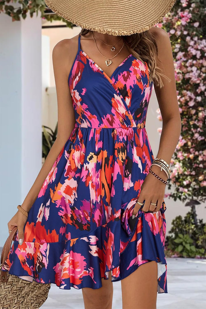 ULTRANICE Damen Sommerkleider Blumenmuster Kleid V-Ausschnitt Strandkleid Verstellbaren Spaghettiträ