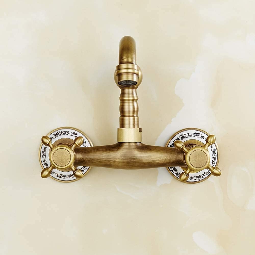 Küchenarmatur, Wandmontage, Antik-Bronze, 360 ° drehbar, doppelte Kontrolle, Pflaume mit Kreuzlenkra