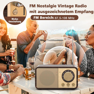 Tendak FM Retro Radio mit Bluetooth, Nostalgie Radio Klein mit 2000mAh Wiederaufladbare Batterie, Kl