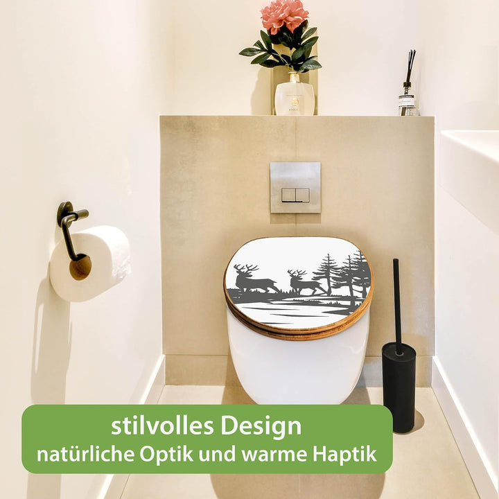 banjado Design WC Sitz Bambus Absenkautomatik 45,8x37,5cm - Toilettendeckel mit Absenkautomatik Holz