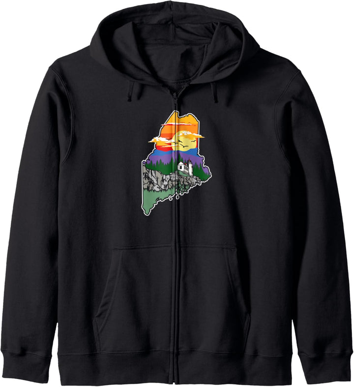Retro Maine Nature & Outside Lover Illustrated Graphic Kapuzenjacke