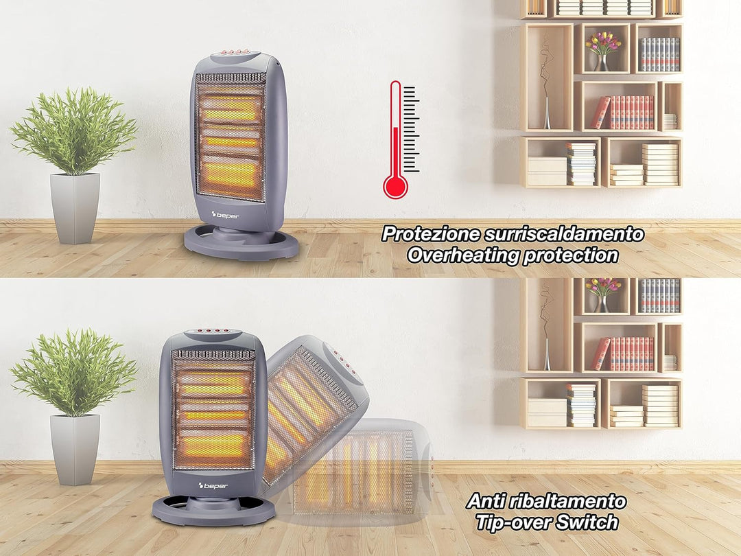 BEPER P203PAN010 Oszillierendes Halogen-Heizgerät, 1200W, geringer Energieverbrauch, geräuschlos, Gr