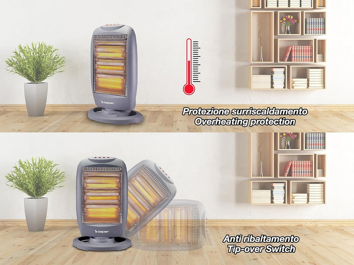 BEPER P203PAN010 Oszillierendes Halogen-Heizgerät, 1200W, geringer Energieverbrauch, geräuschlos, Gr