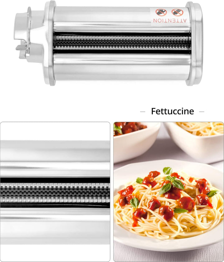 QWORK® 3er Set Nudelblattroller Spaghettischneider Fettuccineschneider, Nudelaufsatz aus SUS304 Edel