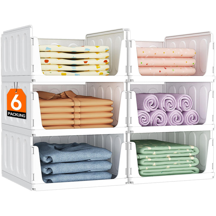 Lifewit 6er Set Stapelbare Kleiderschrank Organizer 35.5 cm Tief | Ausziehbar Kunststoff Ordnungssys