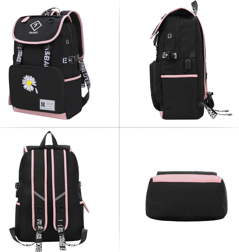 Schulrucksack Mädchen Teenager Schulranzen, Schultaschen-Set 4-in-1 mit Lunch Taschen Federmäppchen