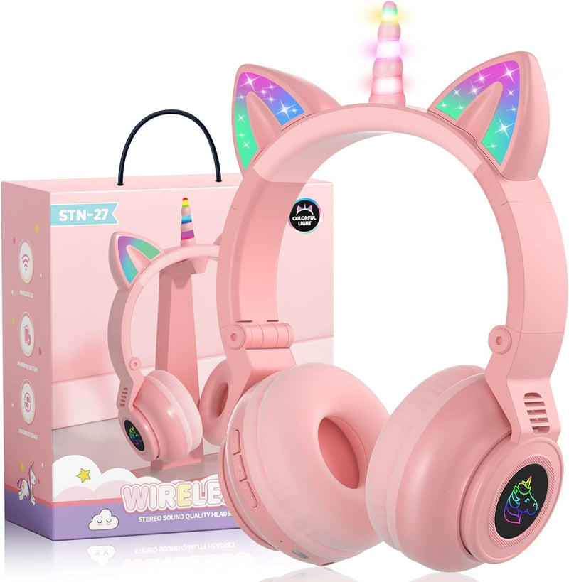 JYPS Einhorn Bluetooth-Kopfhörer, kabellose/kabelgebundene Kinder kopfhörer Mädchen mit LED-licht, K