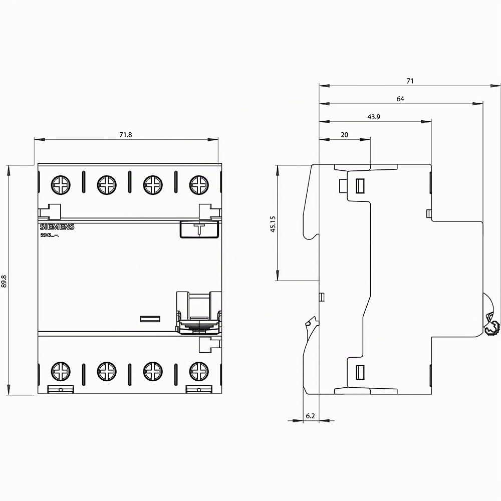 Siemens 5SV33466 FI-Schutzschalter 3P+N TypA 30mA 63A 400V Single, Single