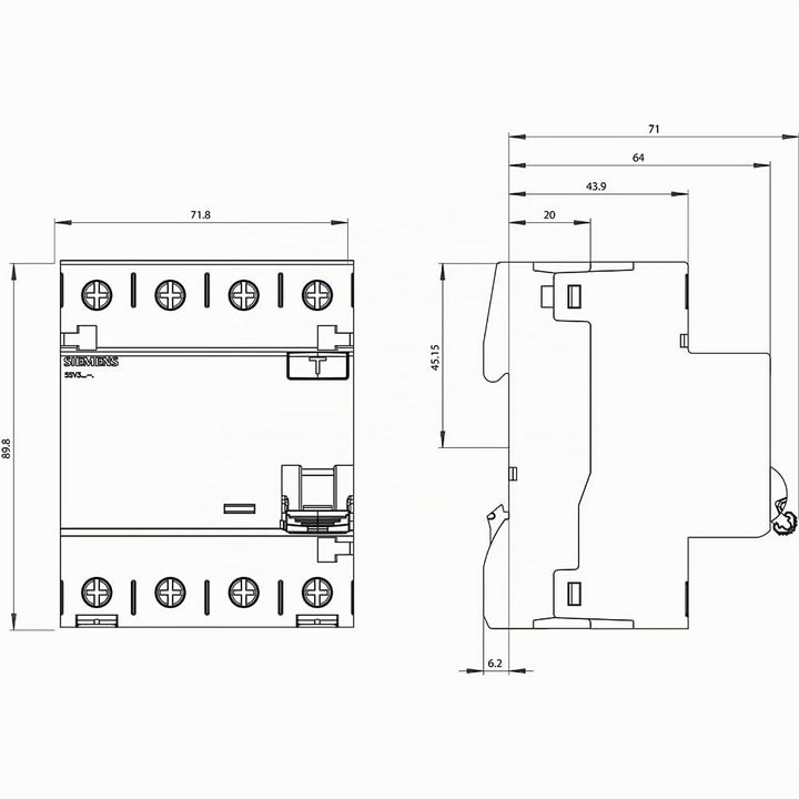 Siemens 5SV33466 FI-Schutzschalter 3P+N TypA 30mA 63A 400V Single, Single