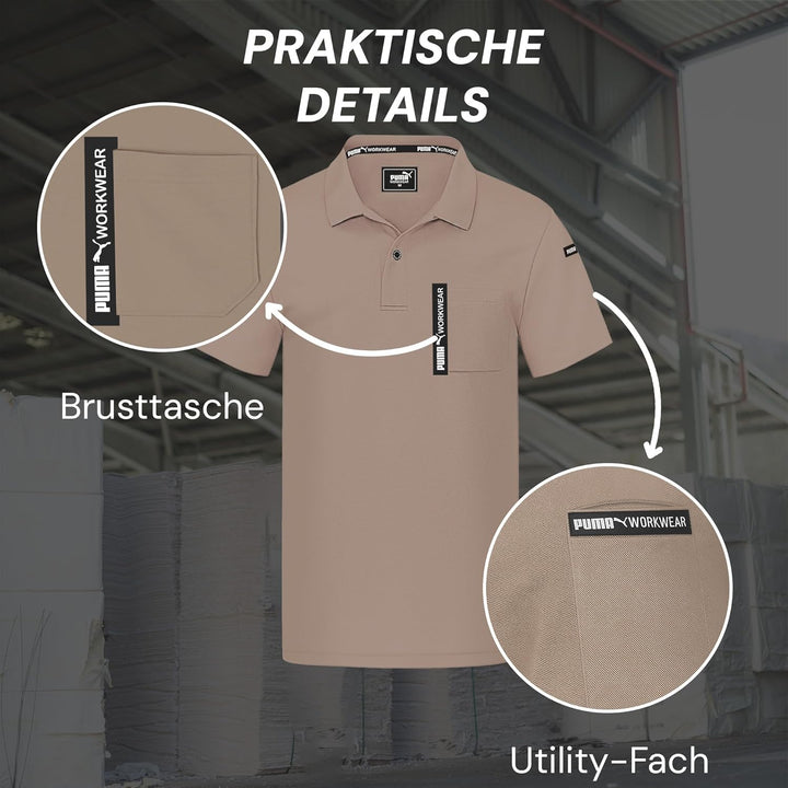 PUMA Workwear Advanced – Poloshirt Herren Kurzarm – Arbeitsshirt mit Brusttasche und Utility Fach an
