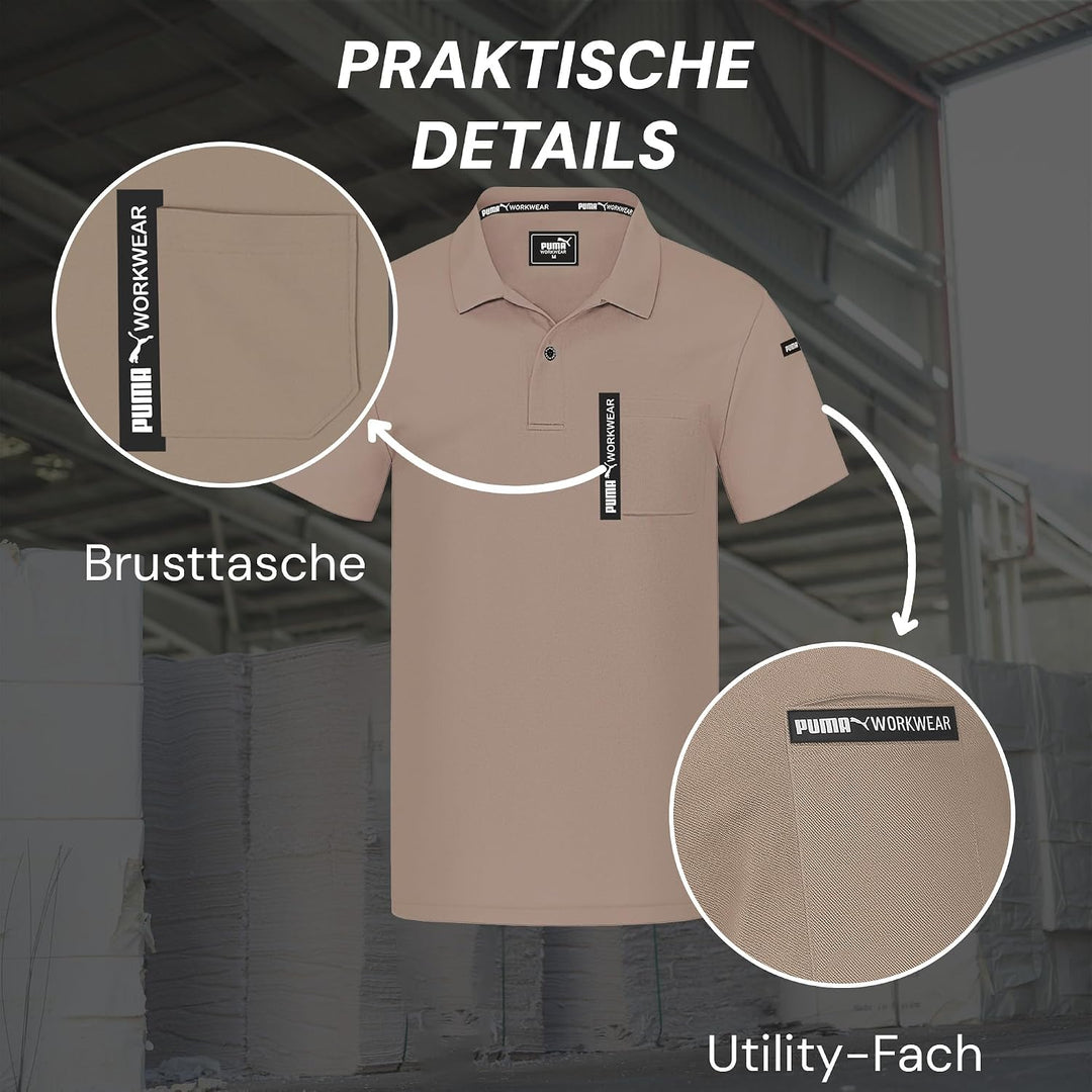 PUMA Workwear Advanced – Poloshirt Herren Kurzarm – Arbeitsshirt mit Brusttasche und Utility Fach an