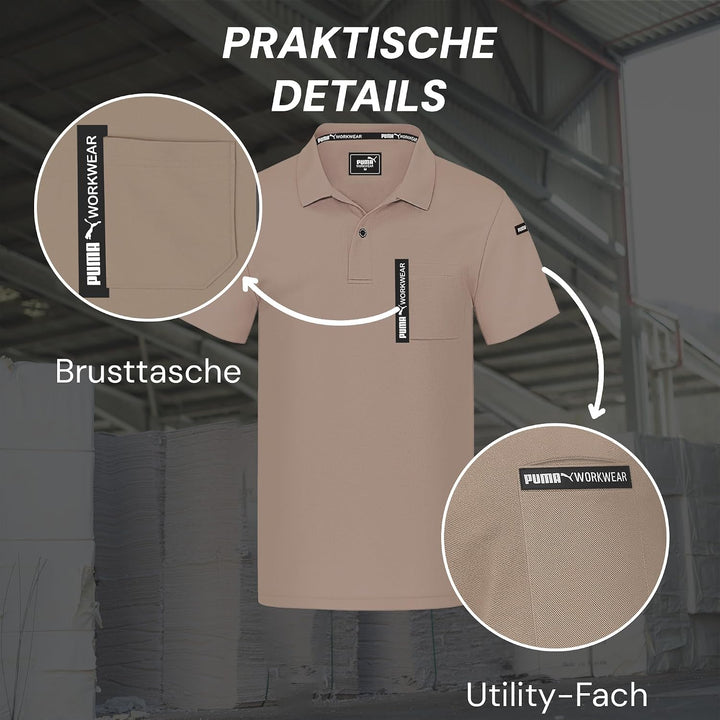 PUMA Workwear Advanced – Poloshirt Herren Kurzarm – Arbeitsshirt mit Brusttasche und Utility Fach an