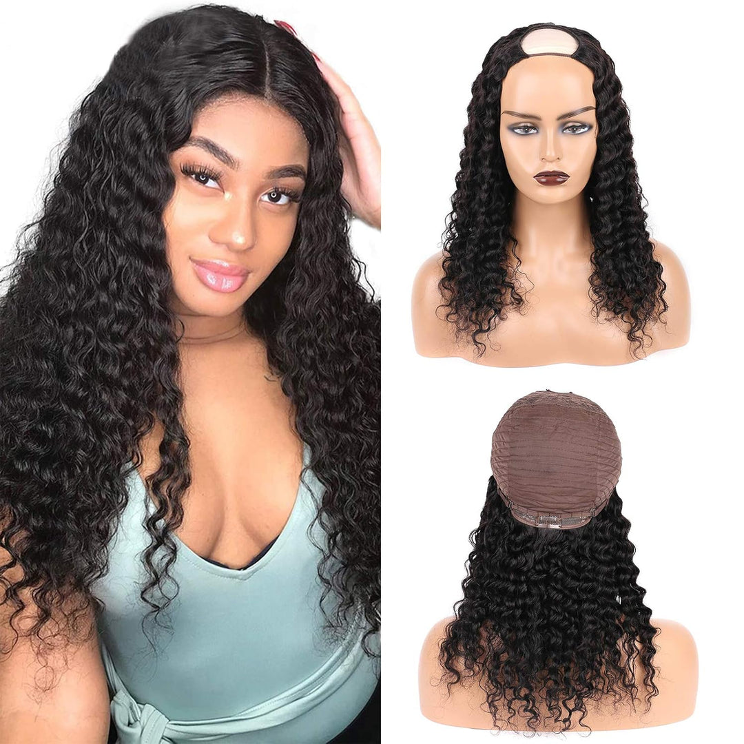 Daimer U Part Wig Brazilian Deep Curly Human Hair Extension Clip In Half Wigs None Lace Front Machin