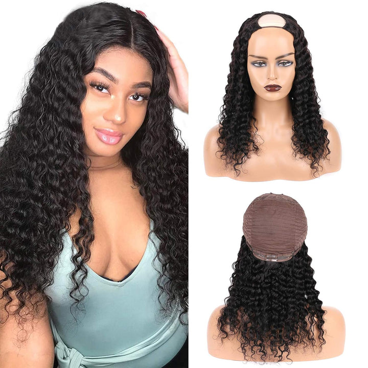 Daimer U Part Wig Brazilian Deep Curly Human Hair Extension Clip In Half Wigs None Lace Front Machin
