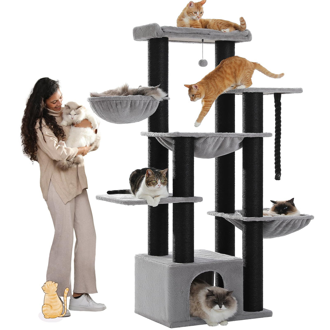 PAWZ Road Kratzbaum Grosse Katzen stabil mit Mehreren Ebenen, Hängematte, 13 Sisalpfosten(φ11cm), Gr