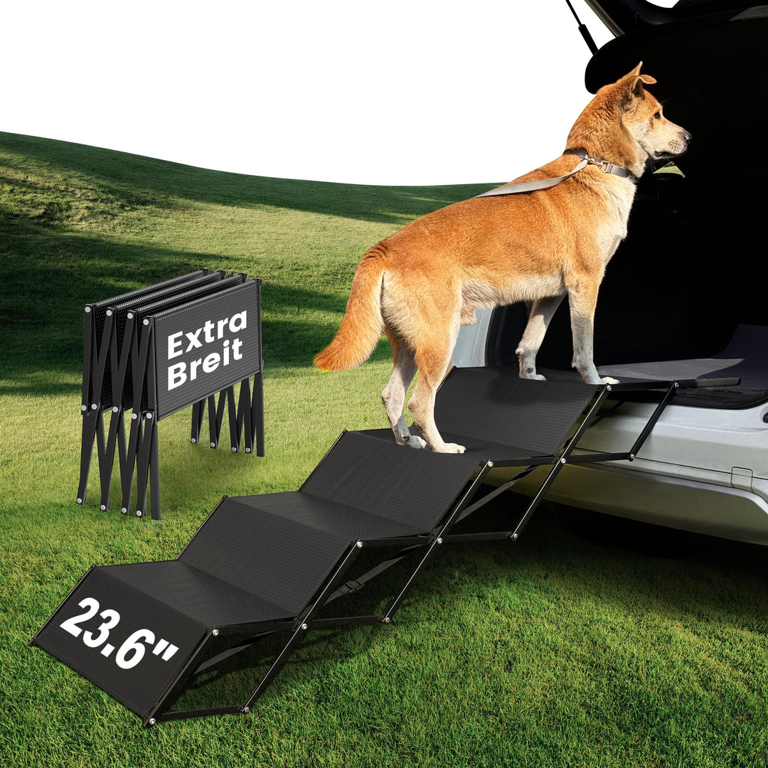 60cm Extra-Wide Dog Car Ramp - Tragbare 5-Schritt-Aluminium-Treppe mit Rutschfester Oberfläche, Unte