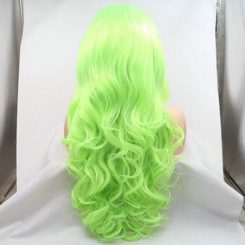 13x2.5" Fluoreszierendes Grün natürlich lange gewellte Perücken synthetische Lace-Front-Perücken für