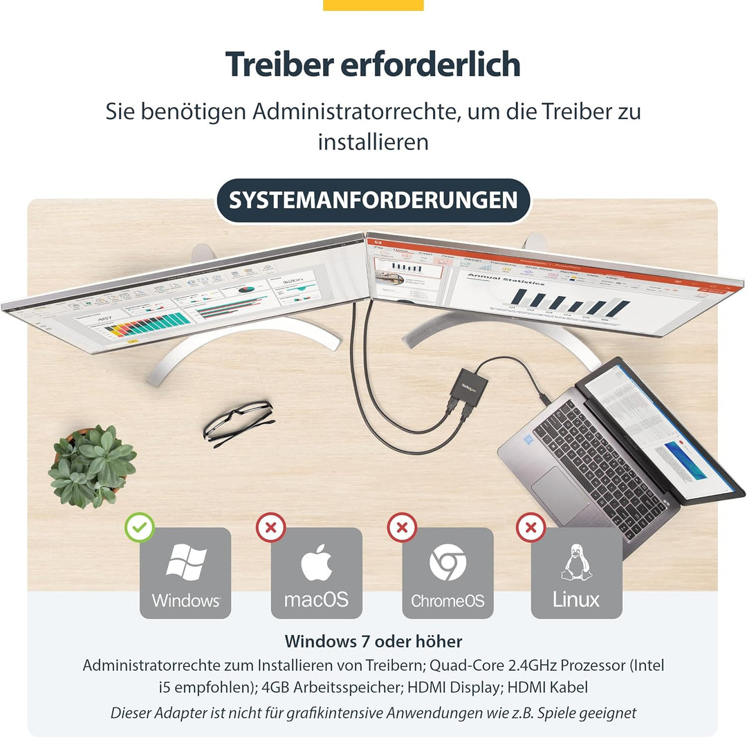 StarTech.com USB 3.0 auf Dual HDMI Adapter - 1x 4K 30Hz &amp; 1x 1080p - Externe Video- und Grafikkarte