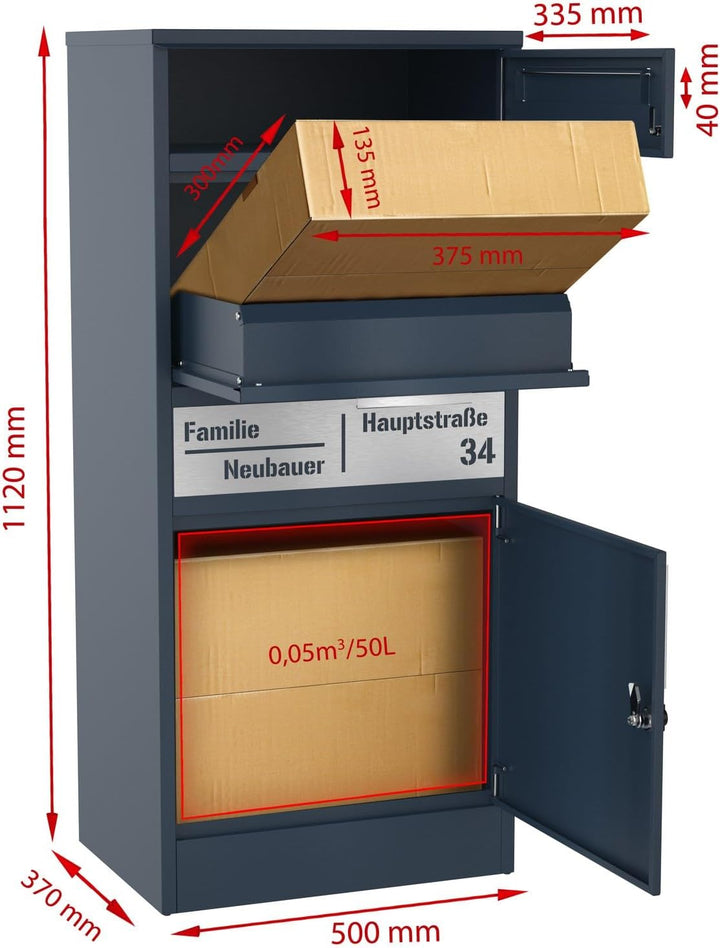 Graviers Design Paketbriefkasten mit Brieffach personalisiert freistehend - Edelstahl Namensschild H