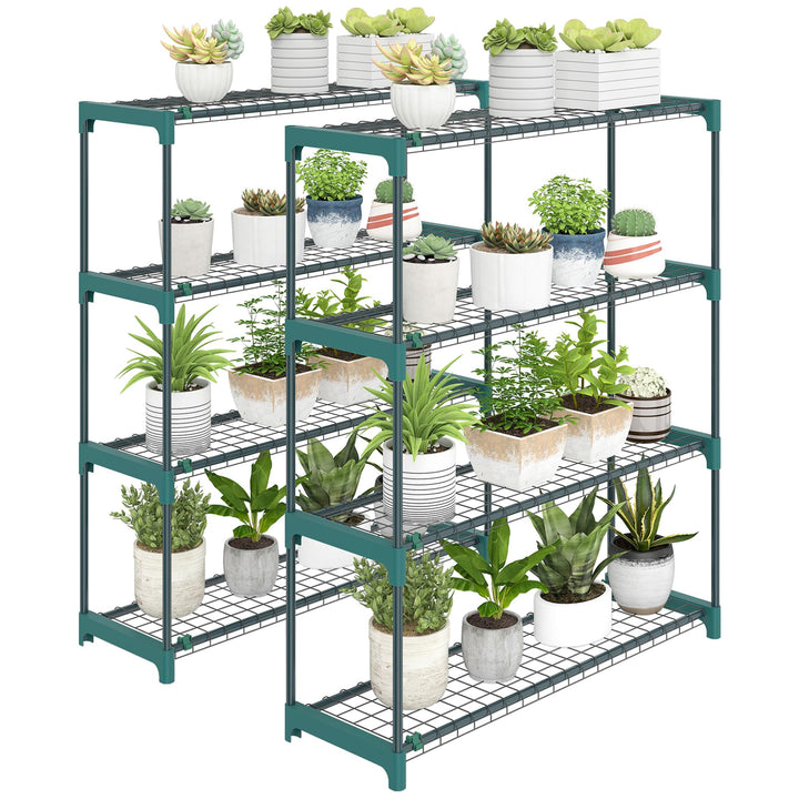 Outsunny 2er-Set Pflanzenständer, 4-Etagen 104 cm hoch Blumenständer für Innen Aussen, Pflanzenregal