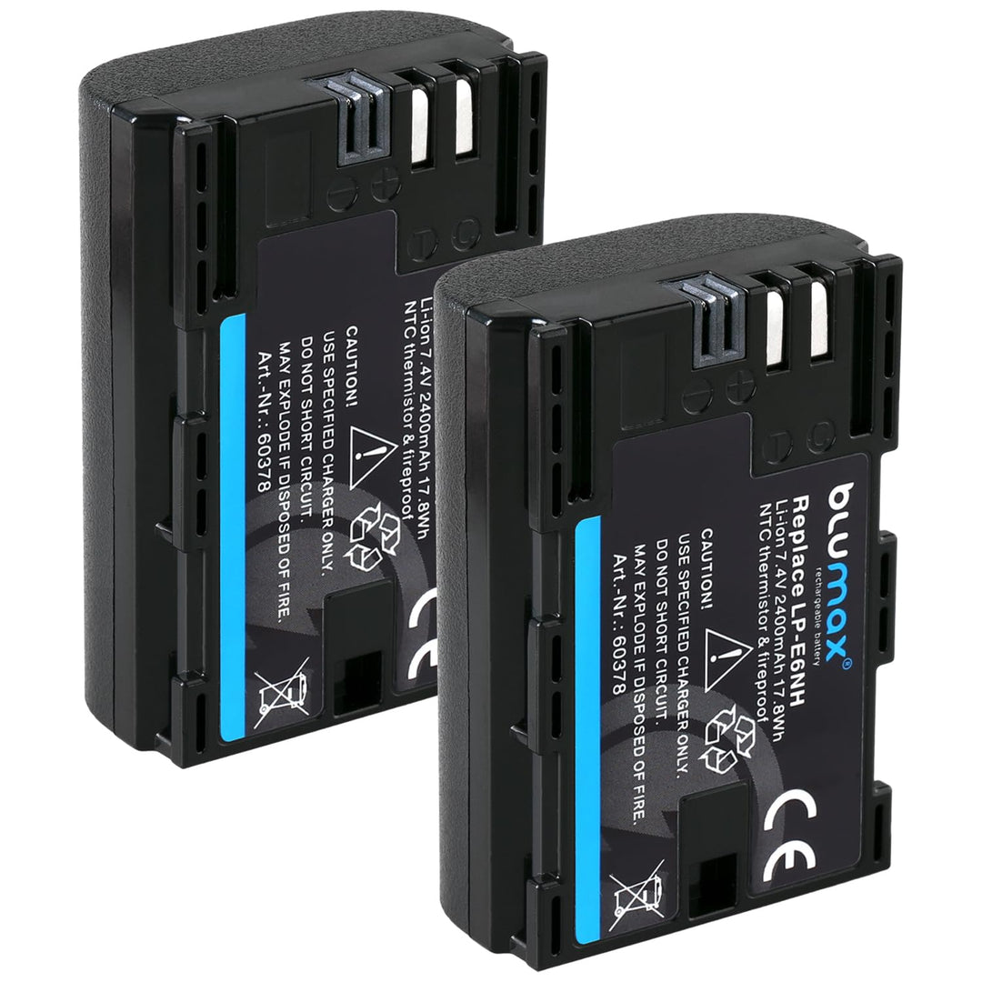 2X Blumax Akku kompatibel mit Canon LP-E6NH (2400mAh) mit Infochip - NTC-Sensor &amp; V1-Gehäuse - kompa