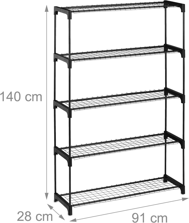Relaxdays Blumenregal, 5 Ablagen, Blumen- & Pflanzentöpfe, Metall & Kunststoff, HBT: 140x91x28 cm, K