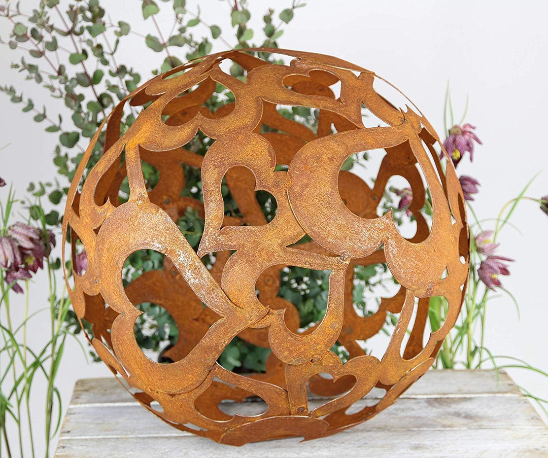 Kugel mit Herzen 40 cm Edelrost Gartendeko Wetterfest Rost Ball Herzkugel Gartenkugel Garten Dekorat