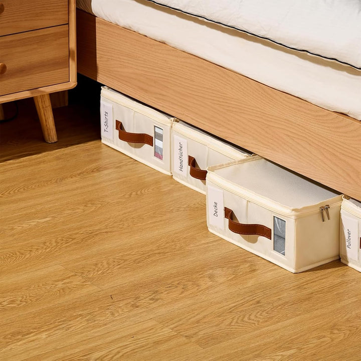 Bettwäsche-Organizer 6er Pack – Aufbewahrungsbox mit Reissverschluss, Etikett, Griff, Fenster – Schr