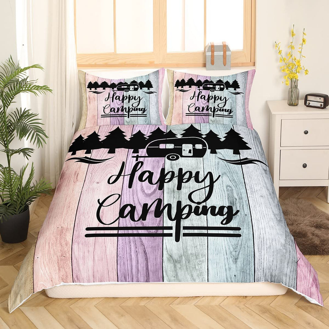 Happy Camping Bettbezug, 2-teilig 135 x 200 cm für Jungen Kinder Teenager Erwachsene Camper-Bettwäsc