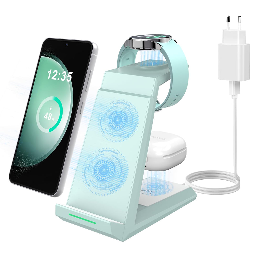 Induktive Ladestation für Samsung，ADADPU Kabelloses Ladegerät 3 in 1 Kompatibel für Galaxy Watch 8/7