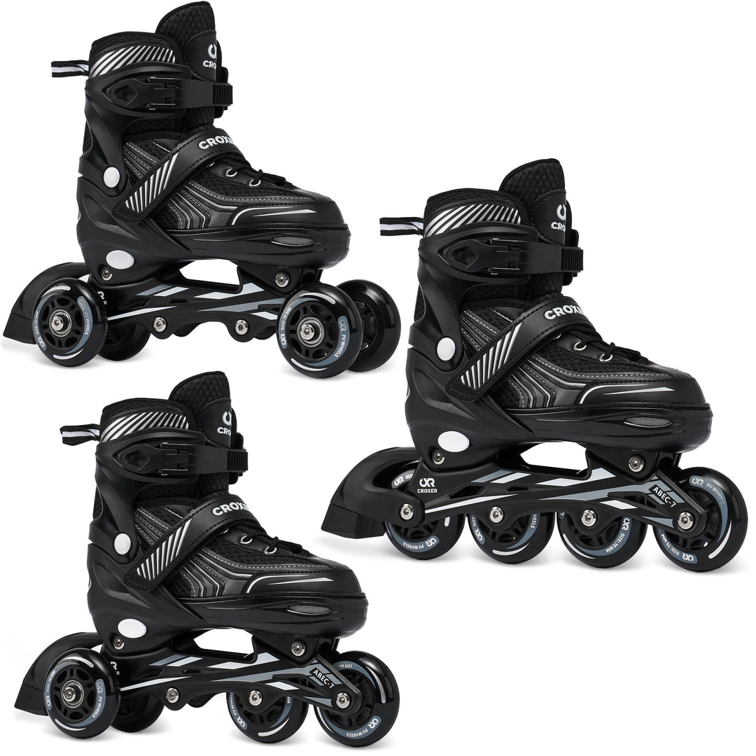 3in1 Inline Skates Inliner Triskates Rollschuhe Croxer Optima verstellbar 39-42(24cm-26,5cm) Schwarz