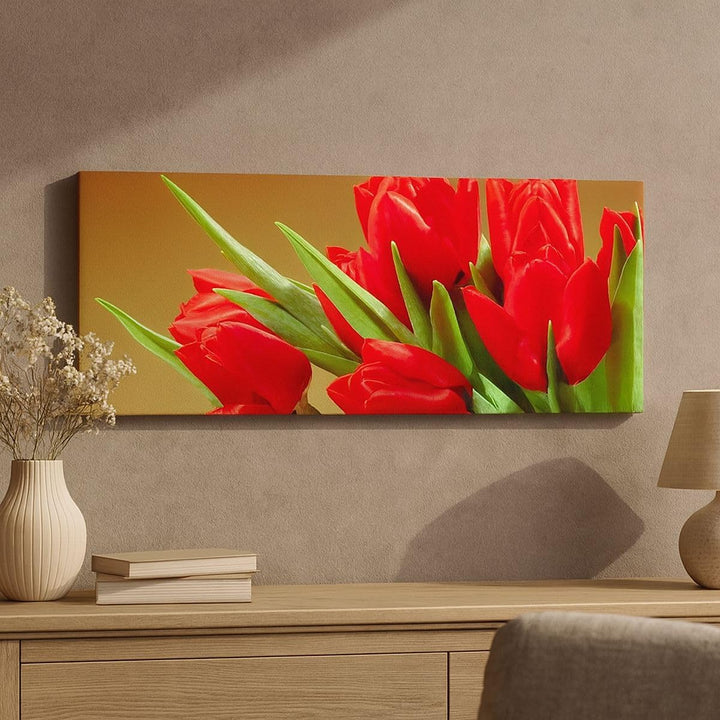 Wandbilder Dekoration Wohnzimmer Tulpen Blumen Feld Plantage Panorama Bilder auf Leinwand 120x50cm L