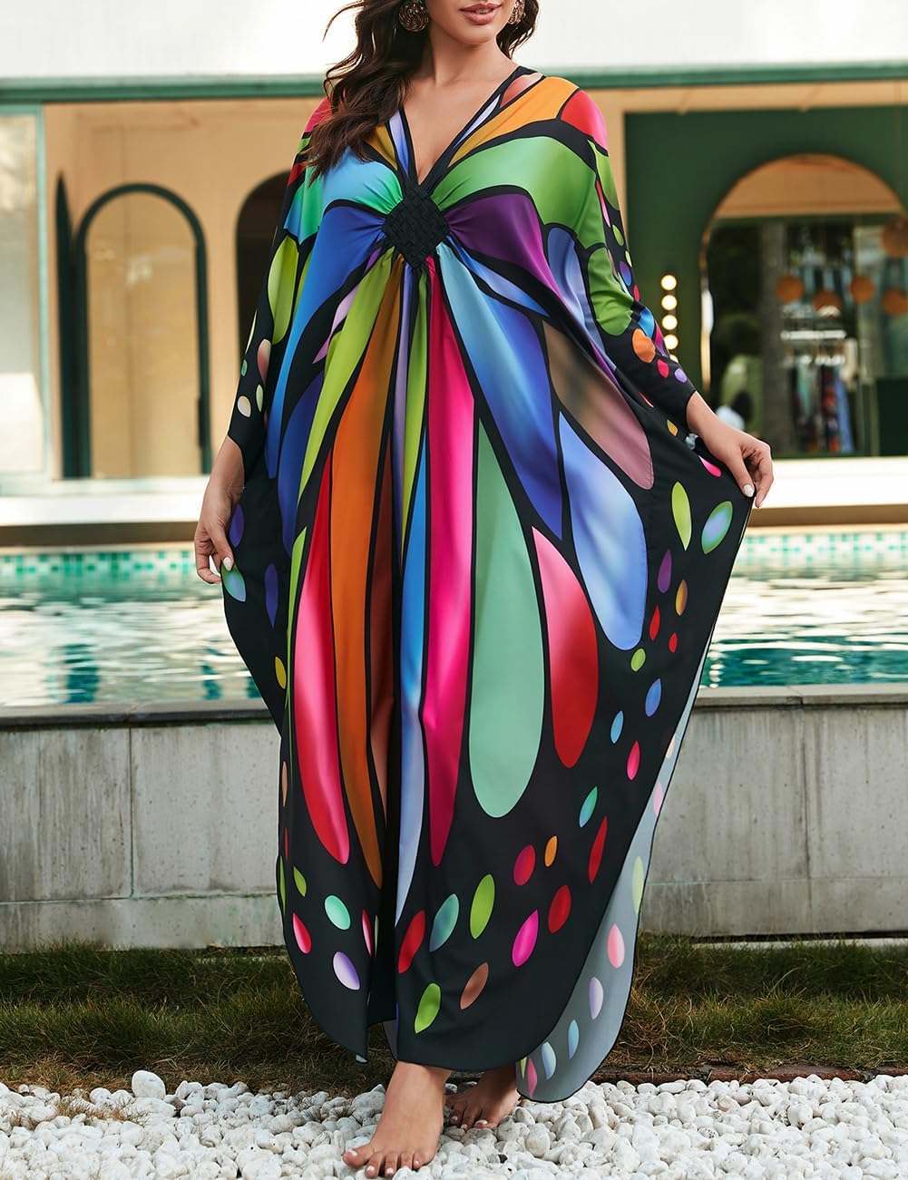 Bsubseach Frauen Plus Grösse Kaftan Kleid Badeanzug Druck Kaftan Strand Cover Up Kleid Farbiger Schm