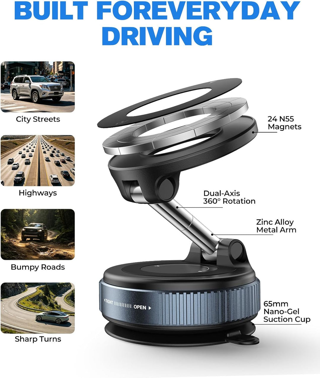 Magnetische Handyhalterung fürs Auto mit Saugnapf – 360° Verstellbarer, Faltbarer Handyhalter für Ar