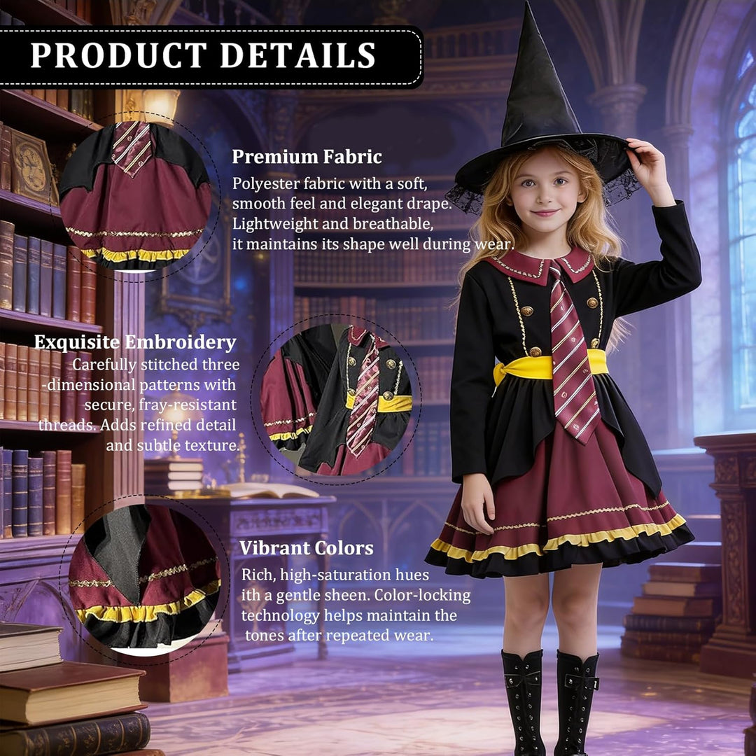 Zauberer Cosplay Kostüm, 4 Stück Magier Kostüm für Mädchen und Damen, Zauberer Outfit Set mit Lolita