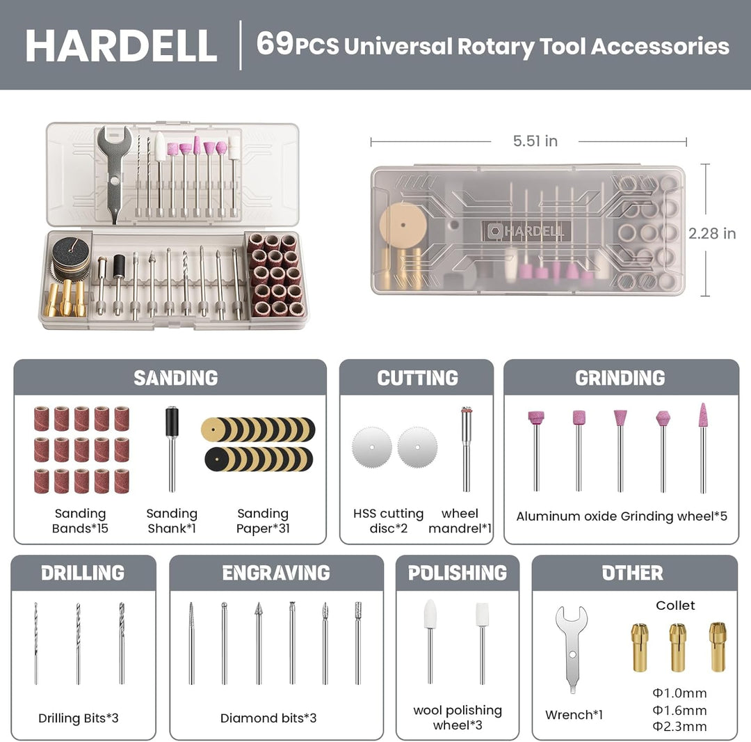 HARDELL 4V Akku Multifunktionswerkzeug Set, 5 Gang Rotationswerkzeug (Max 18000 U/min), Digitalanzei