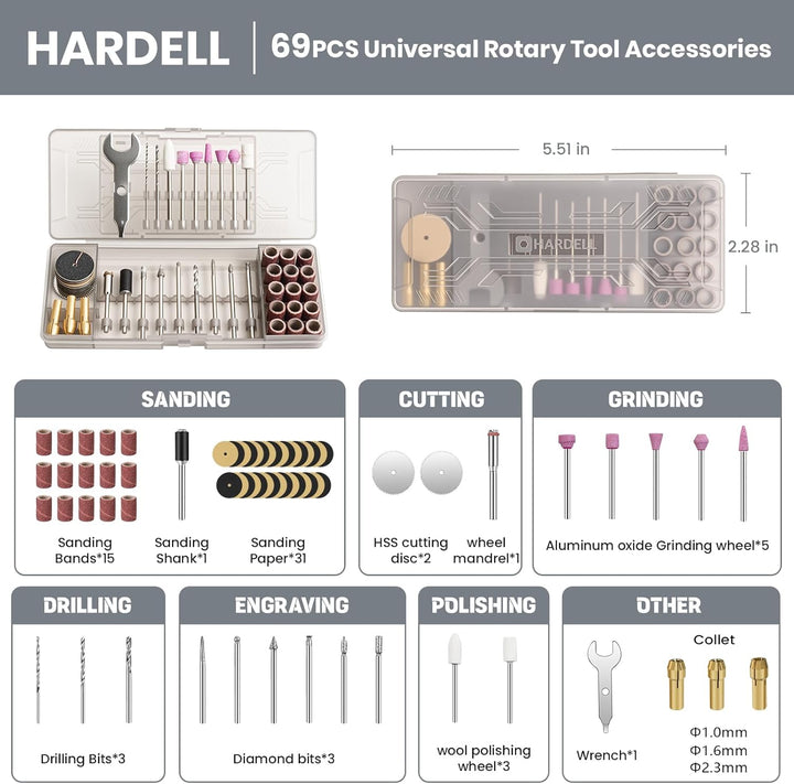 HARDELL 4V Akku Multifunktionswerkzeug Set, 5 Gang Rotationswerkzeug (Max 18000 U/min), Digitalanzei